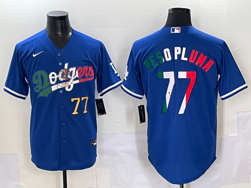 Men 2025 Los Angeles Dodgers #77 Pesopluma  Blue Nike MLB Jersey style 005->women mlb jersey->Women Jersey